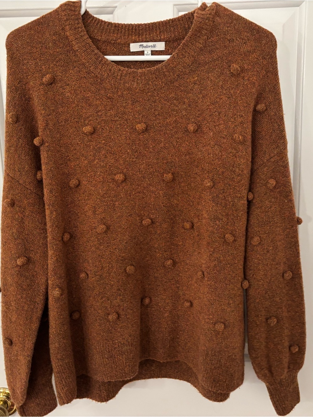 Madewell Women's Button-Sleeve Crewneck Sweater in Rust